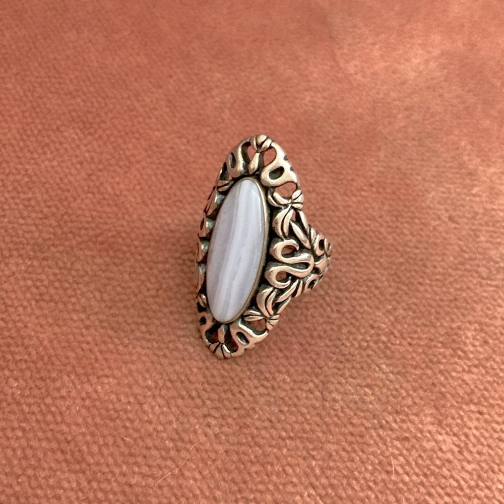 Carolyn Pollack Sterling Silver Blue Lace Agate Filigree Ring